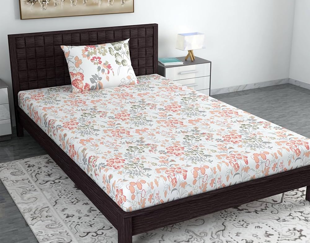 Divine Casa 144 TC 100% Cotton Bedsheet for Single Bed with 1 Pillow Cover 
