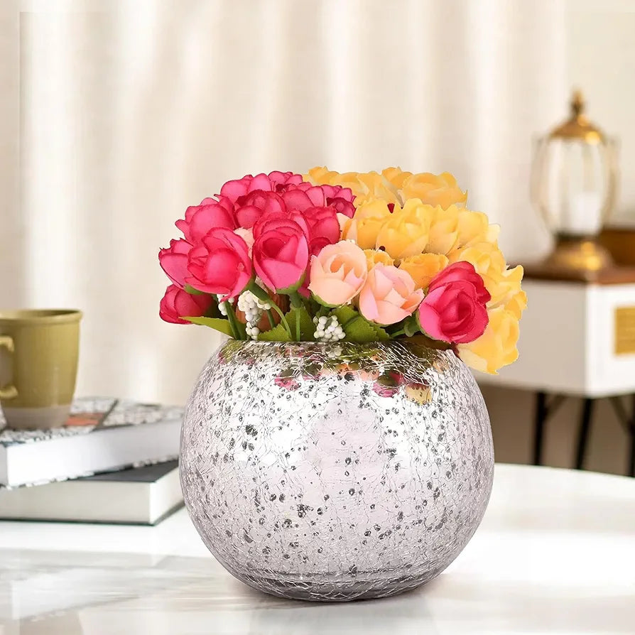 TIED RIBBONS Artificial Flowers with Glass vase, Diwali Decoration Items for Home, Diwali Gifts 