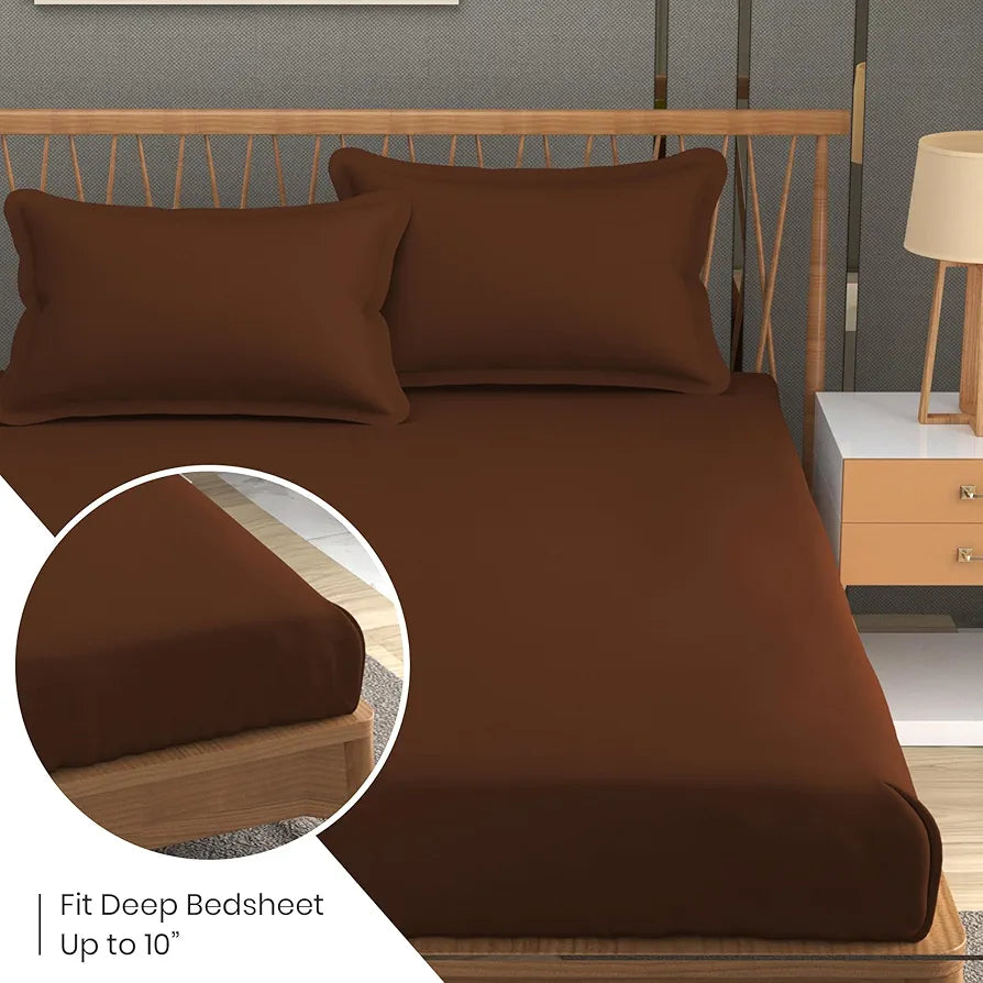 FRESH FROM LOOM Hypoallergenic Plain Microfiber Double Bedsheet - King Size, Rotary Printed, Wrinkle Free with 2 Pillow Covers , 240 TC