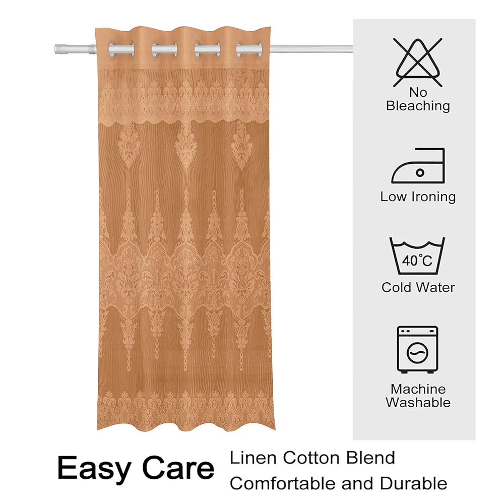 Kuber Industries Darkening Window Curtains|Sheer Curtain with 8 Rings|Parda for Living Room|Drapes for Bedroom|Net Frill Window Curtain|5 Ft|SY15ZZ|Golden