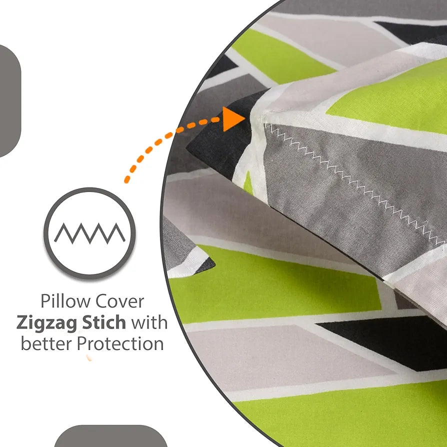 Divine Casa - 144 TC Super Soft 100% Cotton Bedsheet for Double Bed  144 Thread Count - Geometric, Lime Grey| 222 x 254 cm