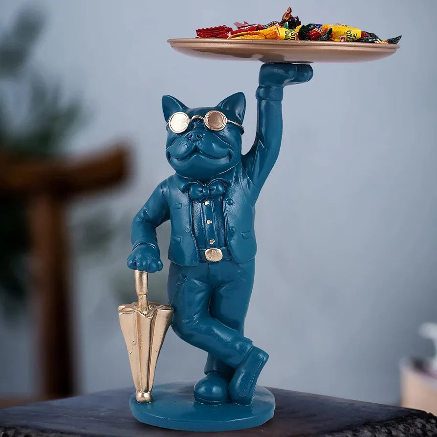 ZART Cool Dog Showpiece with Plate Home Decor Showpiece, Living Room Decor Showpiece 