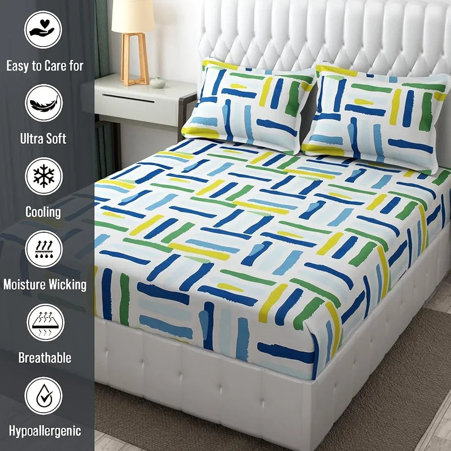 FRESH FROM LOOM Microfiber Rotary Printed Bed Sheet Set - King Size, Hypoallergenic, Wrinkle Free with 2 Pillow Covers , 144 TC