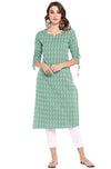 Janasya Women's Pure Cotton Straight Kurta Green