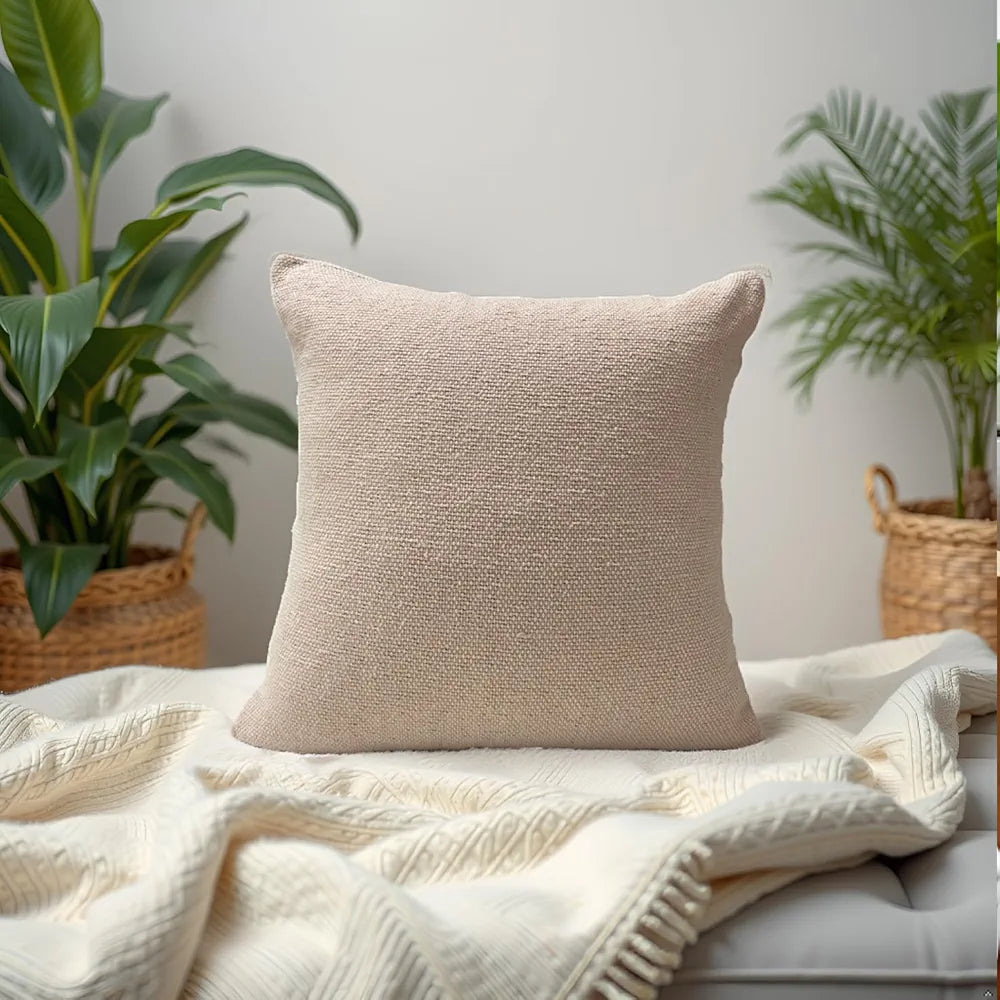 SAJAVAT HOME Cotton Cushion Cover 16X16 Inches  – Soft Decorative Cushion Cover for Sofa, Bed, or Chair –Beige & Oyster Pink, Pack of 1