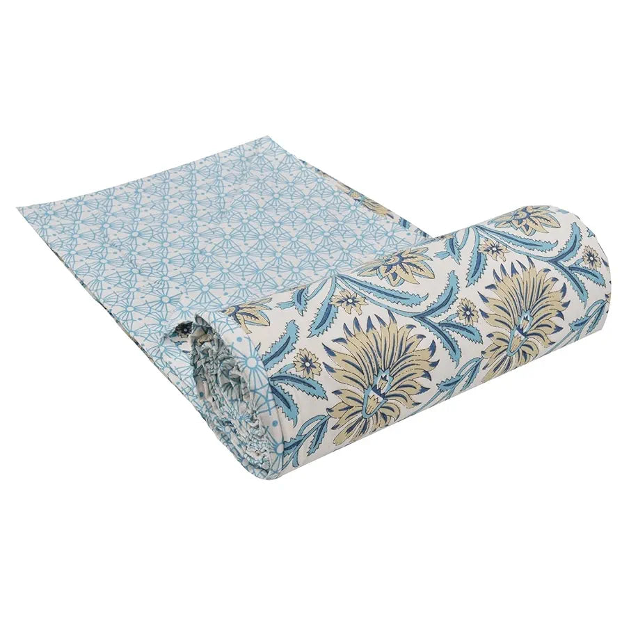 Trance Home Linen 150 GSM 100% Cotton Reversible Dohar Single Bed Size | Jaipuri Printed Artisan Block Design Blanket | Soft Lightweight Ac Comforter Quilt 