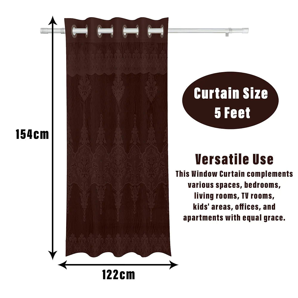 Kuber Industries Darkening Window Curtains | Sheer Curtain with 8 Rings | Parda for Living Room | Drapes for Bedroom | Net Frill Window Curtain | 5 Ft | SY15ZZ | Brown