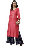 Janasya Women's Pink Poly Silk Embroidered Straight Kurta