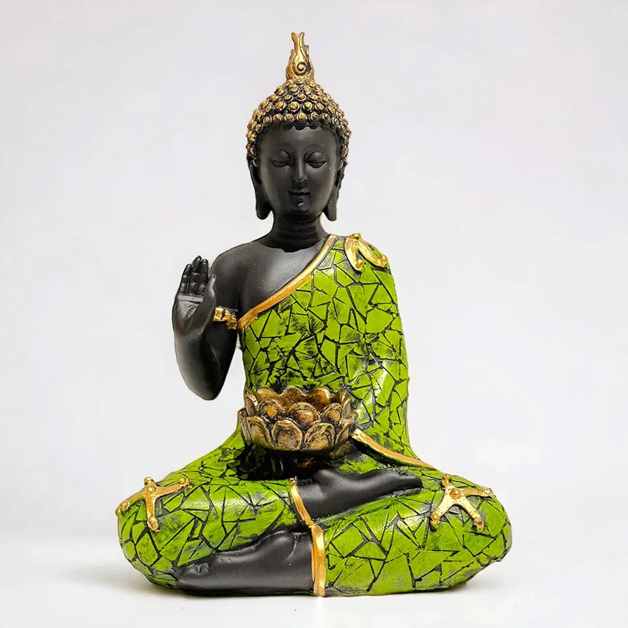 Meditating Buddha Statue with Tealight Candle Holder Polyresin Showpiece for Home Decor Living Room Office Vastu Gift Housewarming 28 cm Black Green