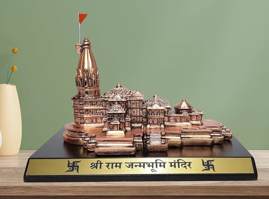 Gold Art India Ram Mandir Ayodhya Copper Antique - Minature for Gifting, Puja Room, Office Desk, Home Decor 