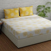 Huesland by Ahmedabad Cotton 144 TC King Size Bedsheet Cotton with 2 Pillow Covers | White & Yellow