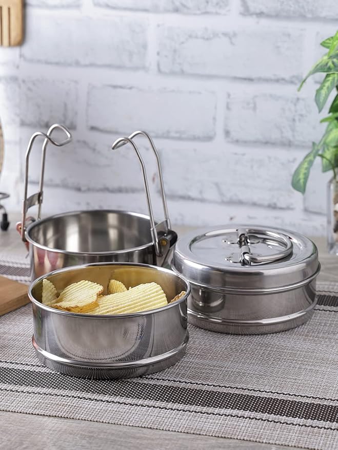 Neelam Clipper Stainless Steel Tiffin Box Set, 3 Container - 390 gms ...