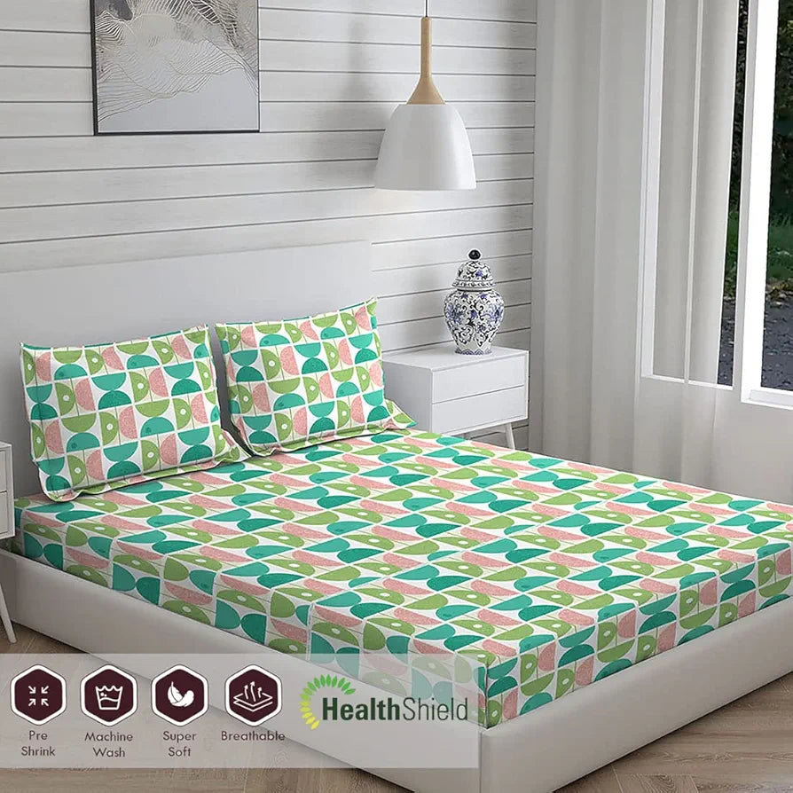 Layers Duracount Bedsheet Set for All Seasons - Lightweight, Moisture Absorbent, Machine Washable & Easy to Care - Gift for Housewarming & More - 225 CVC - Queen Size 