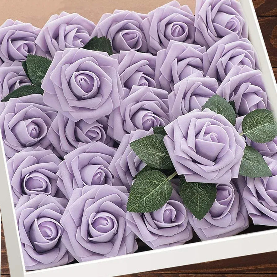 Higfra Artificial Flowers 25pcs Real Looking Fake Roses w/Stem for DIY Wedding Bouquets Centerpieces Arrangements Party Baby Shower Home Decorations