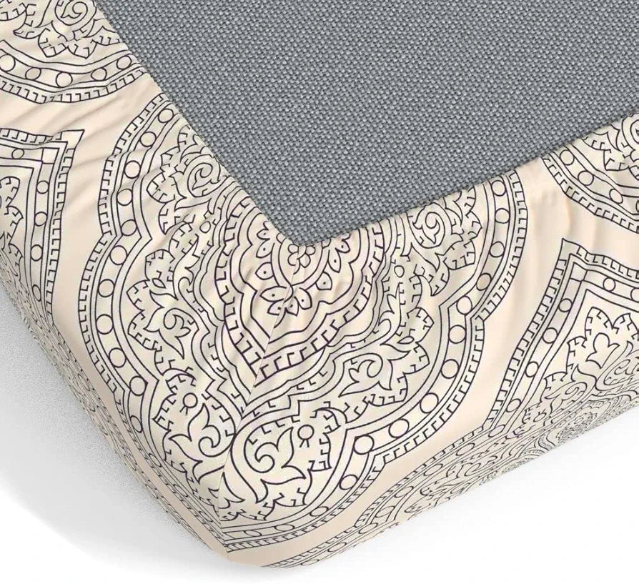 Dreamscape 100% Cotton Single Fitted Bedsheet with 1 Pillow Cover, 140 TC Cotton Ethnic Purple Bedsheet for Single Bed 