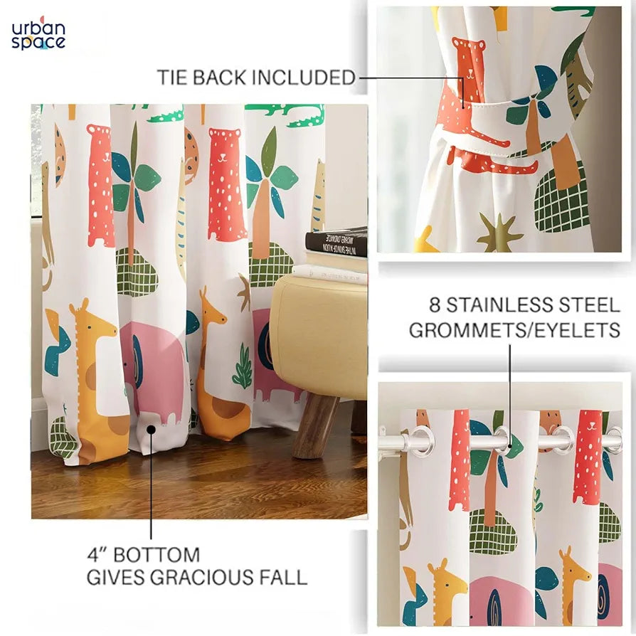 Urban Space Digital Printed Blackout Curtains for Door Bedroom,80-85% Room Darkening Blackout Kids Decorative Curtains,1 Piece Curtain with Eyelets and Tieback