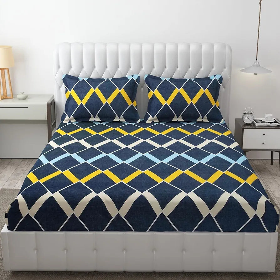 FRESH FROM LOOM Microfiber King Size Double Printed Bedsheet - Hypoallergenic Wrinkle Free Bed Sheets with 2 Pillow Covers , 144 TC