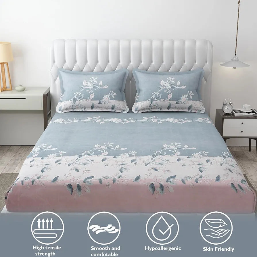 Fresh From Loom King Size Floral Print Microfiber Bedsheet Set - 240 TC, Anti Fade, Includes 2 Pillow Cover 