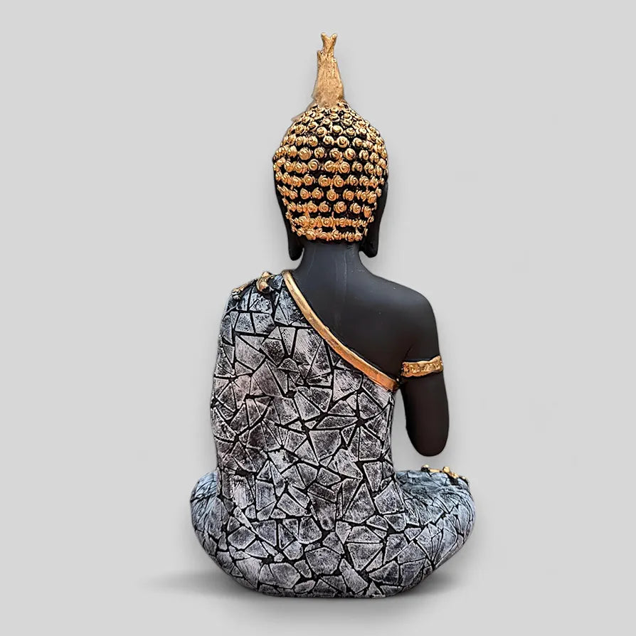 NEELAYA Meditating Buddha Statue with Tealight Holder Polyresin Showpiece for Home Decor Living Room Office Table Vastu Gift Housewarming 28 cm Black Grey