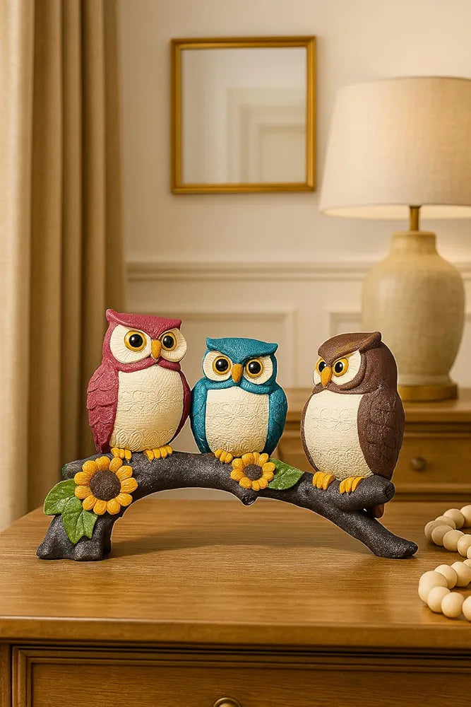 Xtore Beautiful Resin Owl Family Decorative Statue for Home Decor 
