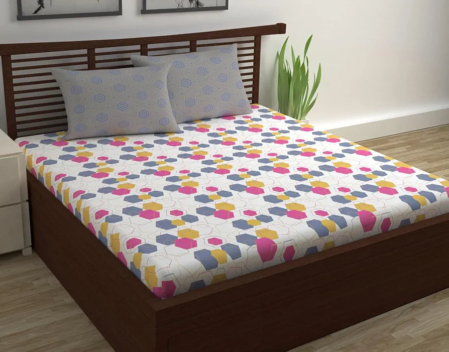 Divine Casa 144 TC Cotton Bedsheet for Double Bed with 2 Pillow Cover 
