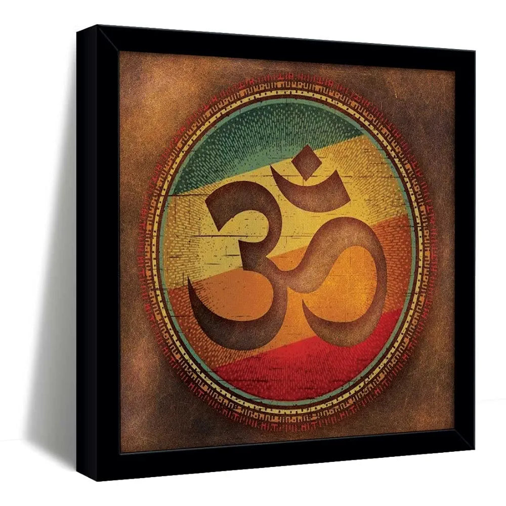 ArtX Om Brown Big Canvas Painting For Living Room With Frame, Multicolour, Square, 24.0 x 24.0 inch, 2x2 Feet, Set Of 1