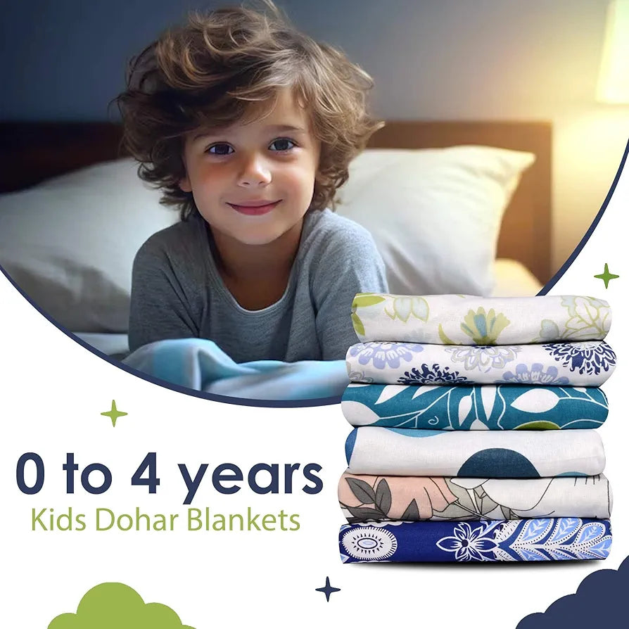 Divine Casa Floret 100% Cotton Single Kids Dohar | 120 GSM | Soft & Lightweight Throw Blanket | Cozy & Breathable Bedding | All-Season Comfort | 140 x 100 CM, Green Blue