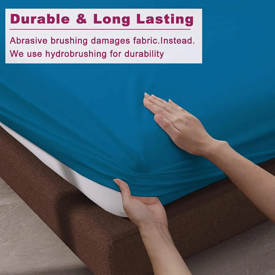 Trance Home Linen 100% Cotton 78x60 inch Queen Elastic Fitted Bedsheet | 400TC Premium Queen Double Bed Size Plain Fitted Elastic Bed Sheet with 2 Pillow Covers 