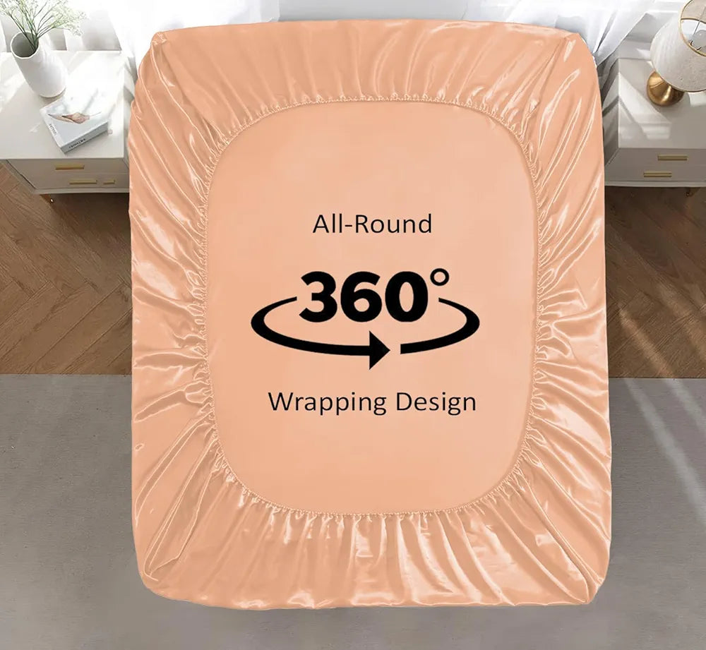 Cloth Fusion Satin Elastic Fitted Bedsheet for Double Bed King Size, Luxury Elastic Bedsheets for King Size Bed with 2 Pillow Covers | H603 | 280 TC