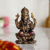 Ecraftindia Resin Bronze Chaturbhuj Lord Ganesha Idol Sitting on Lotus Flower | Ganesha Statue for Puja Room