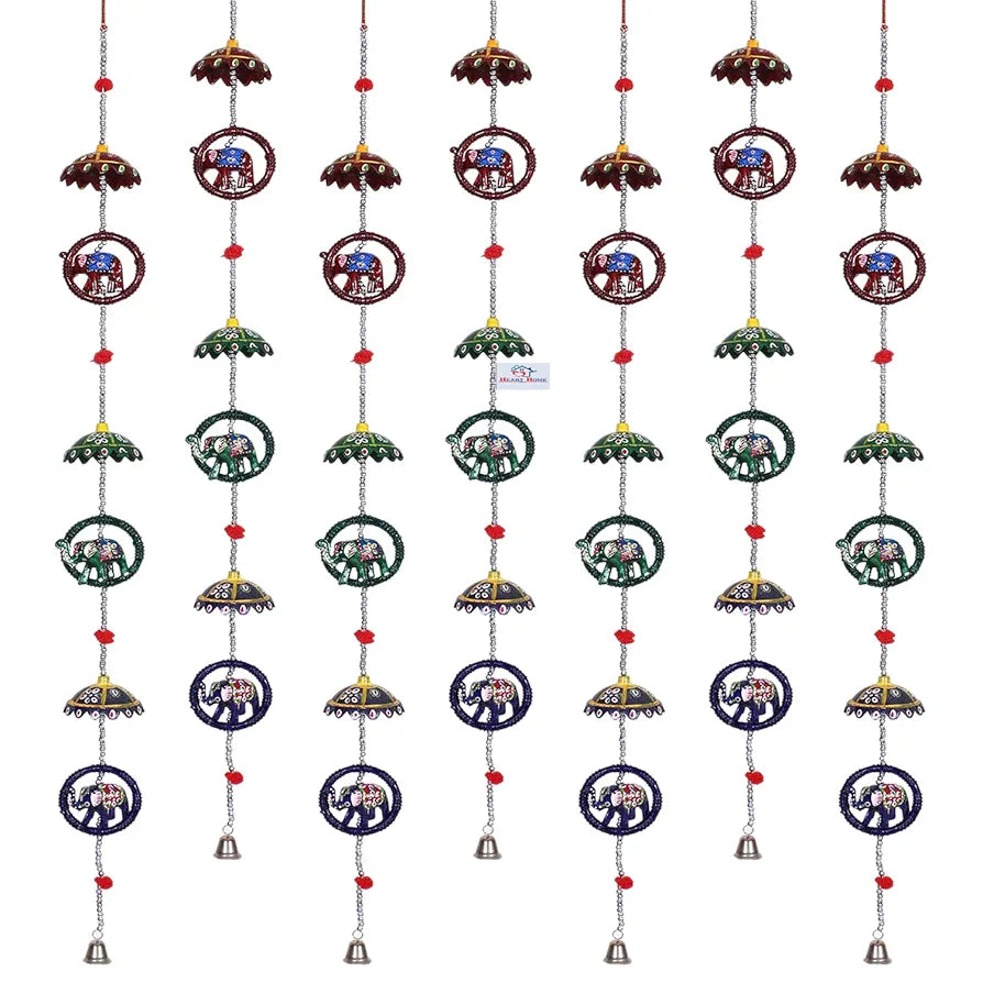 Heart Home Umbrella Shape Door Hanging Windchimes Pairs |3 Paper Mache & 3 Elephants for Home Decoration 