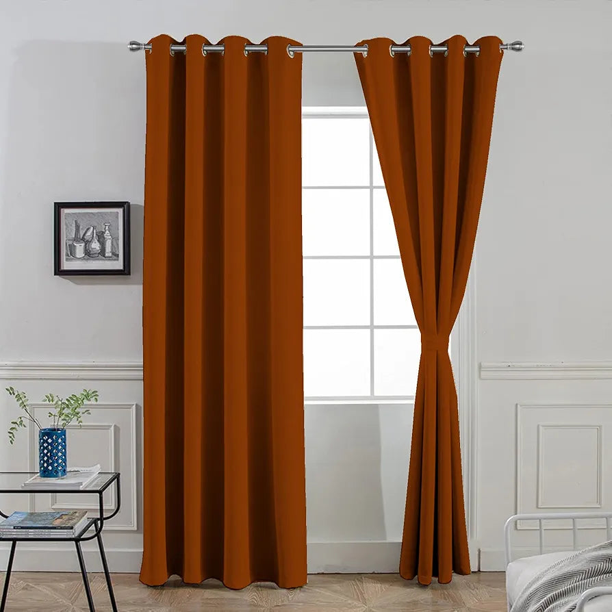 Divine Casa Super Satin Semi Blackout Door Curtains 7 Feet | Orange Rust | Set of 2 Panels with Curtain Holder| Room Darkening for Home & Living Room