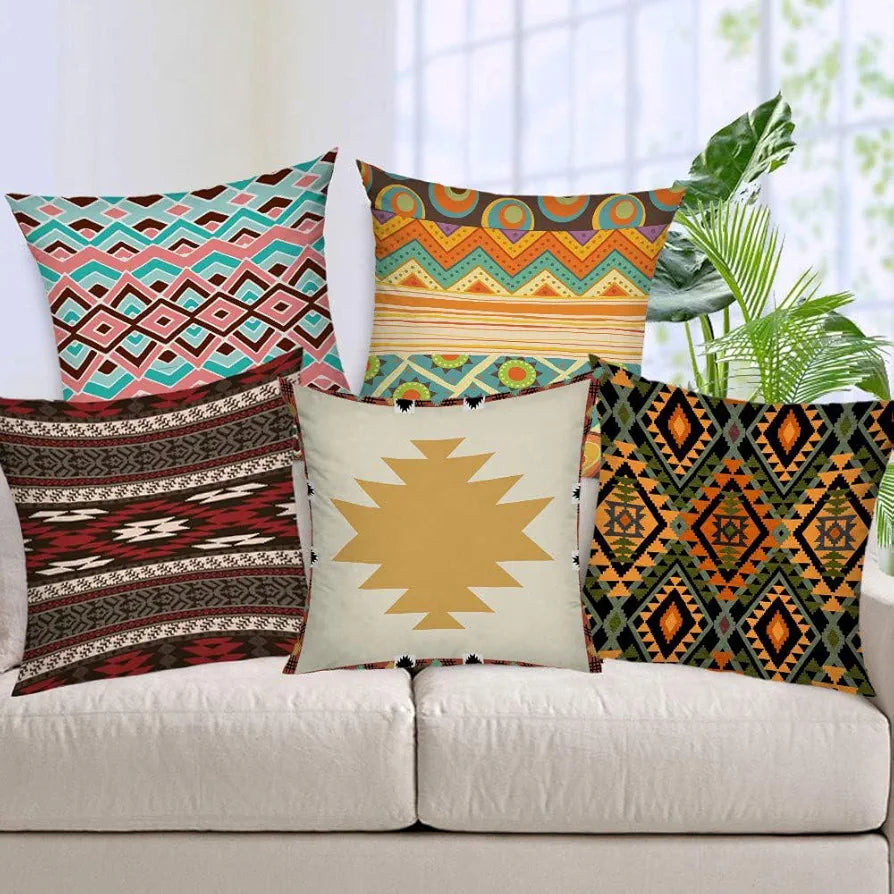 AEROHAVEN Jute 150 TC Cushion Cover, 24 x 24 Inch, Multicolour, 5 Pieces