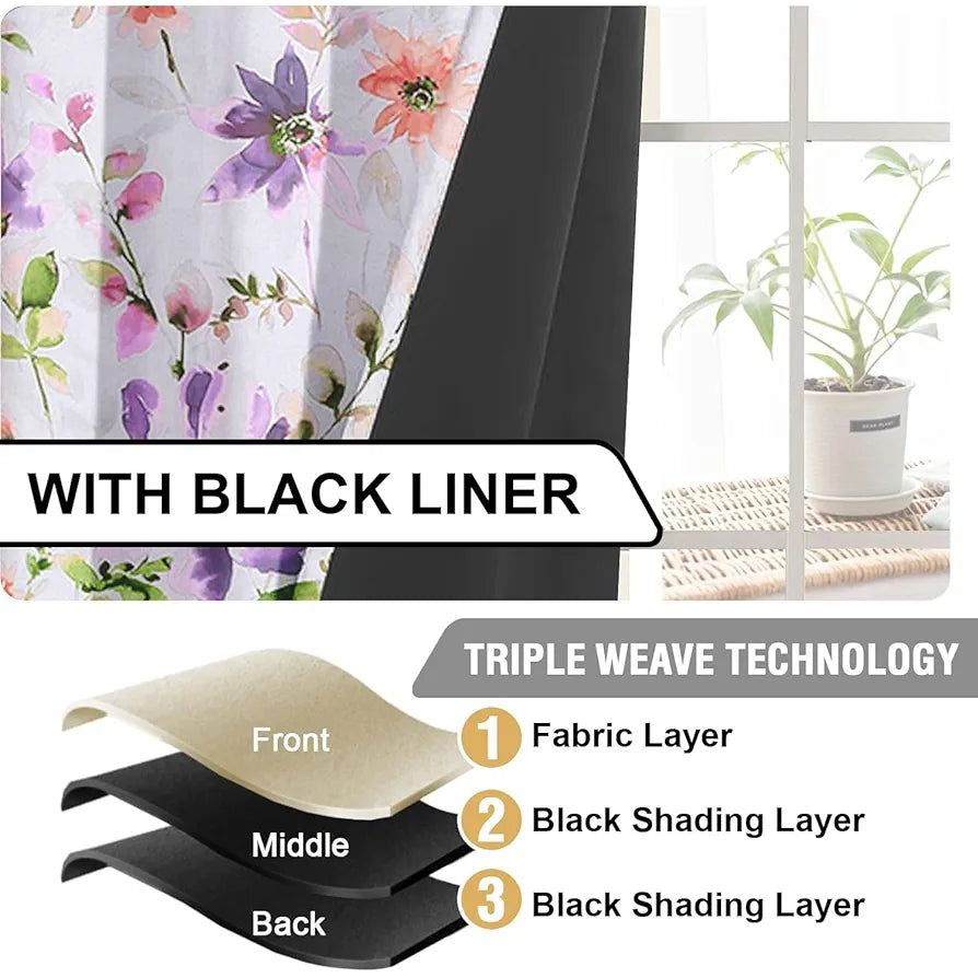 Cloth Fusion 100% Blackout Printed Premium Window Curtains 5 Feet Long Set of 2, Noise Reducing Blackout Curtains 5 Feet for Window with Grommet for Home Decor 