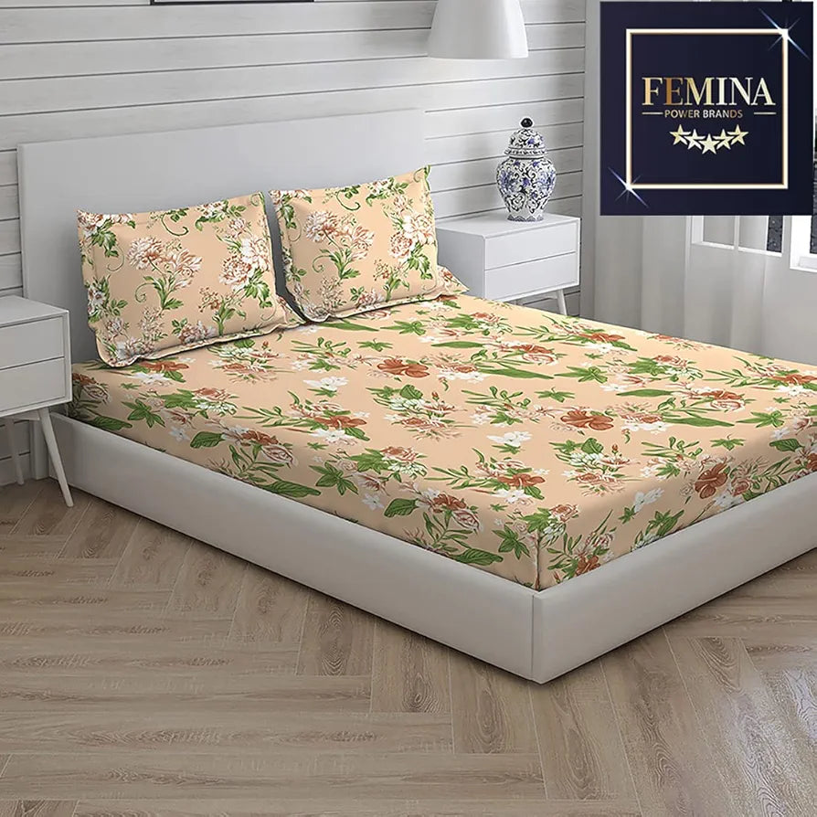 Layers Tivoli 100% Cotton Bedsheet Set for All Seasons - Lightweight, Moisture Absorbent, Machine Washable & Easy to Care - Gift for Housewarming & More - 104 TC - Queen Size 