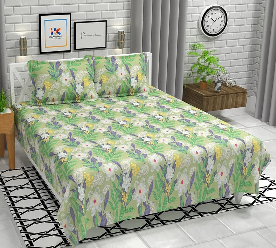 HOMEKART Floral 180 Tc Ultra Super Soft Cotton Feel Microfiber Double Bedsheet with Two Pillow Covers for Your Bedroom 