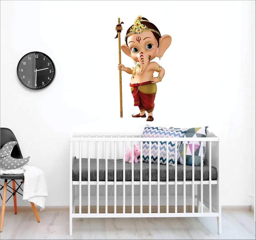 AH Decals Animated Ganesha Wall Sticker for Kids Room Play School PVC Vinyl Religion Wall Sticker, 65 x 50 cm-Self-Adhesive