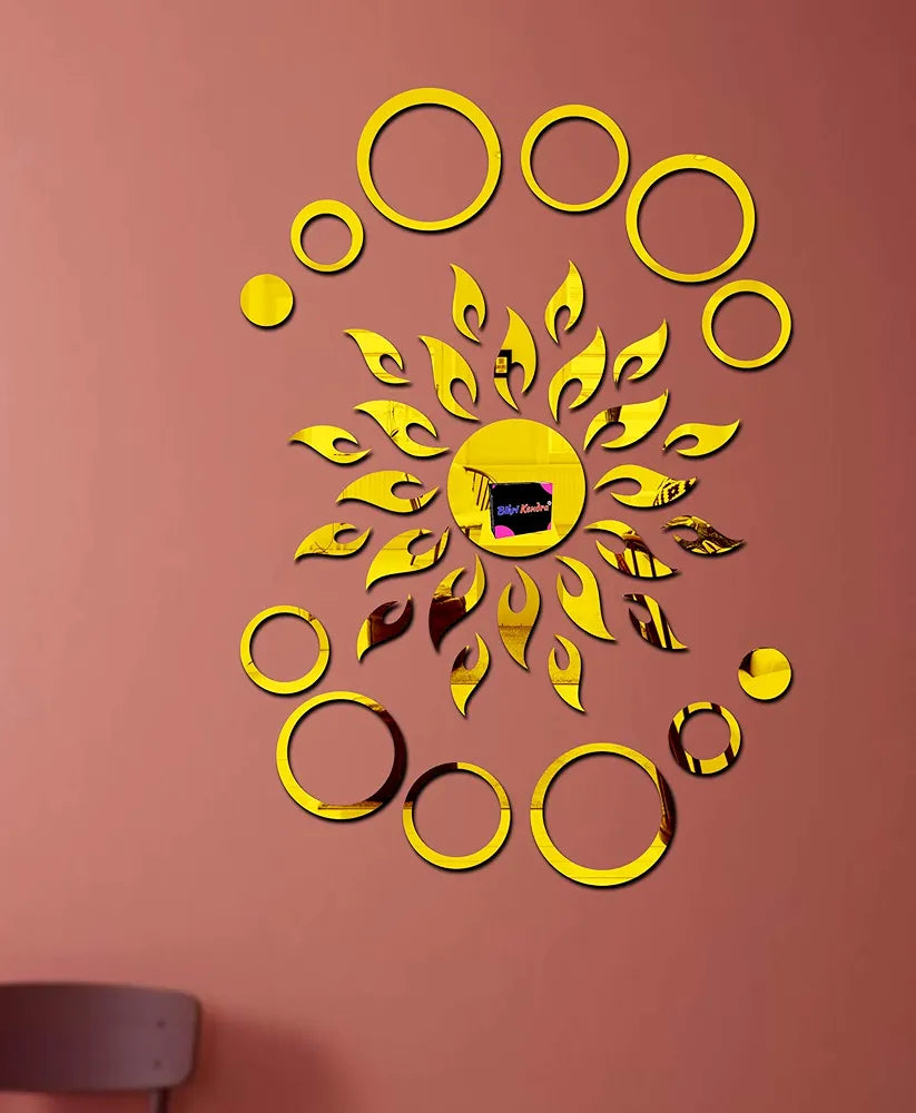Bikri Kendra - Sun with Rings 12-3D Acrylic Mirror Wall Stickers - Premium Collection 