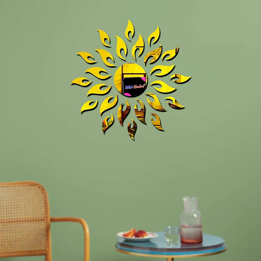 Bikri Kendra - Art BK91, Sun with Hexagon Ring 2 Set. - 3D Acrylic Mirror Stickers for Wall 