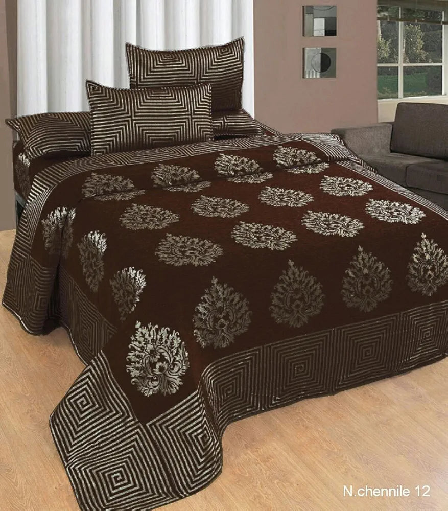 Fresh From Loom Chenille Velvet 500 TC Double Bed King Size Bedsheet with 2 Pillow Cover 