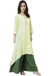 Janasya Women's Cream Rayon Ethnic Motifs Asymetric Kurta