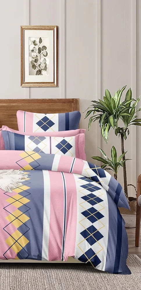 THE HOME STYLE Cotton Feel Glace Cotton Printed Double Bed Bedsheet With 2 Pillow Cover 300 TC_90X100 Inches 