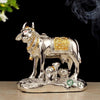 Indicast Resin Gold & Silver Plated Cow Idol With Calf Murti for Office Table and Home Decor & Gifts