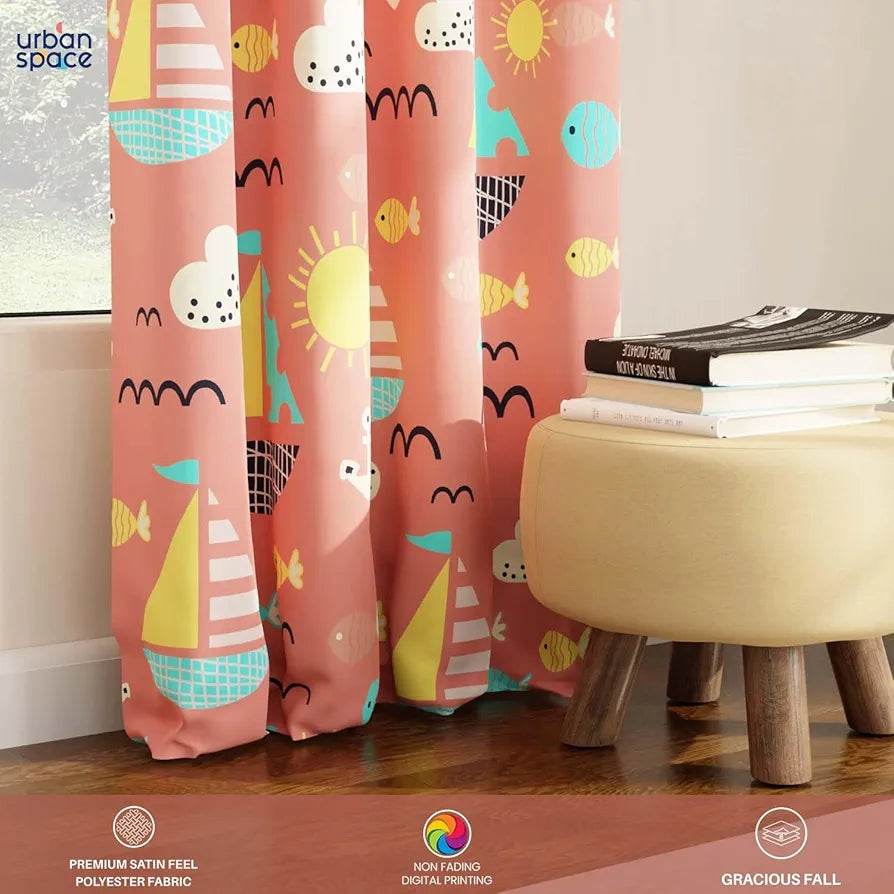 Urban Space Digital Printed Blackout Curtains for Door Bedroom,80-85% Room Darkening Blackout Kids Decorative Curtains,1 Piece Curtain with Eyelets and Tieback
