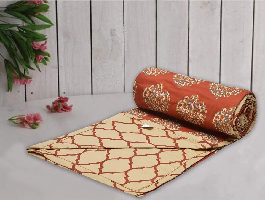 Trance Home Linen 150 GSM Pure Cotton Reversible Dohar Double Bed Size | AC Blanket Comforter | Soft Light-Weight Bed Blanket 