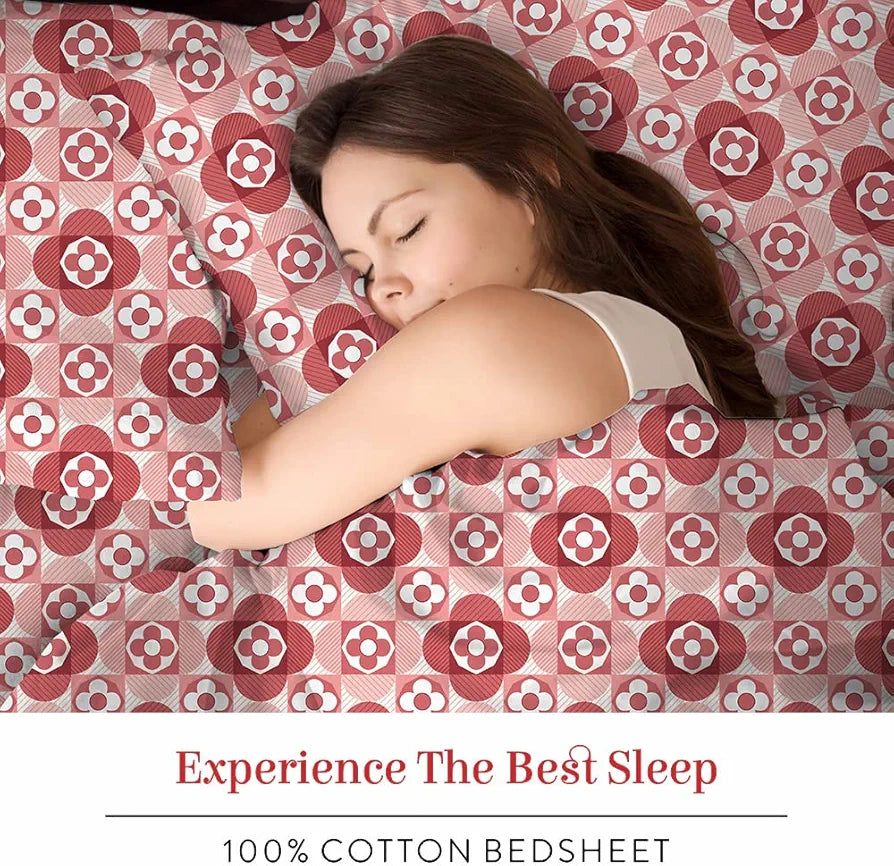 Layers Firenze 100% Cotton Bedsheet Set for All Seasons - Lightweight, Moisture Absorbent, Machine Washable & Easy to Care - Gift for Housewarming & More - 140 TC - Queen Size 