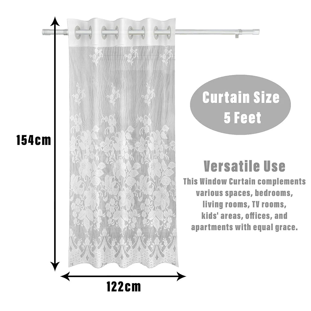 Kuber Industries Darkening Window Curtains | Sheer Curtain with 8 Rings | Parda for Living Room | Drapes for Bedroom | Net Frill Window Curtain | 5 Ft | SY27 | White