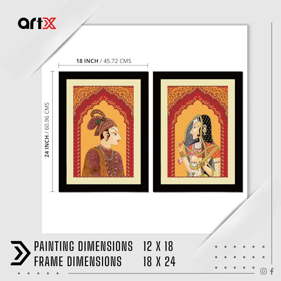 ArtX Paper Premium Rajasthani Bani Thani And Banna Traditional Wall Art Painting  - Set of 2