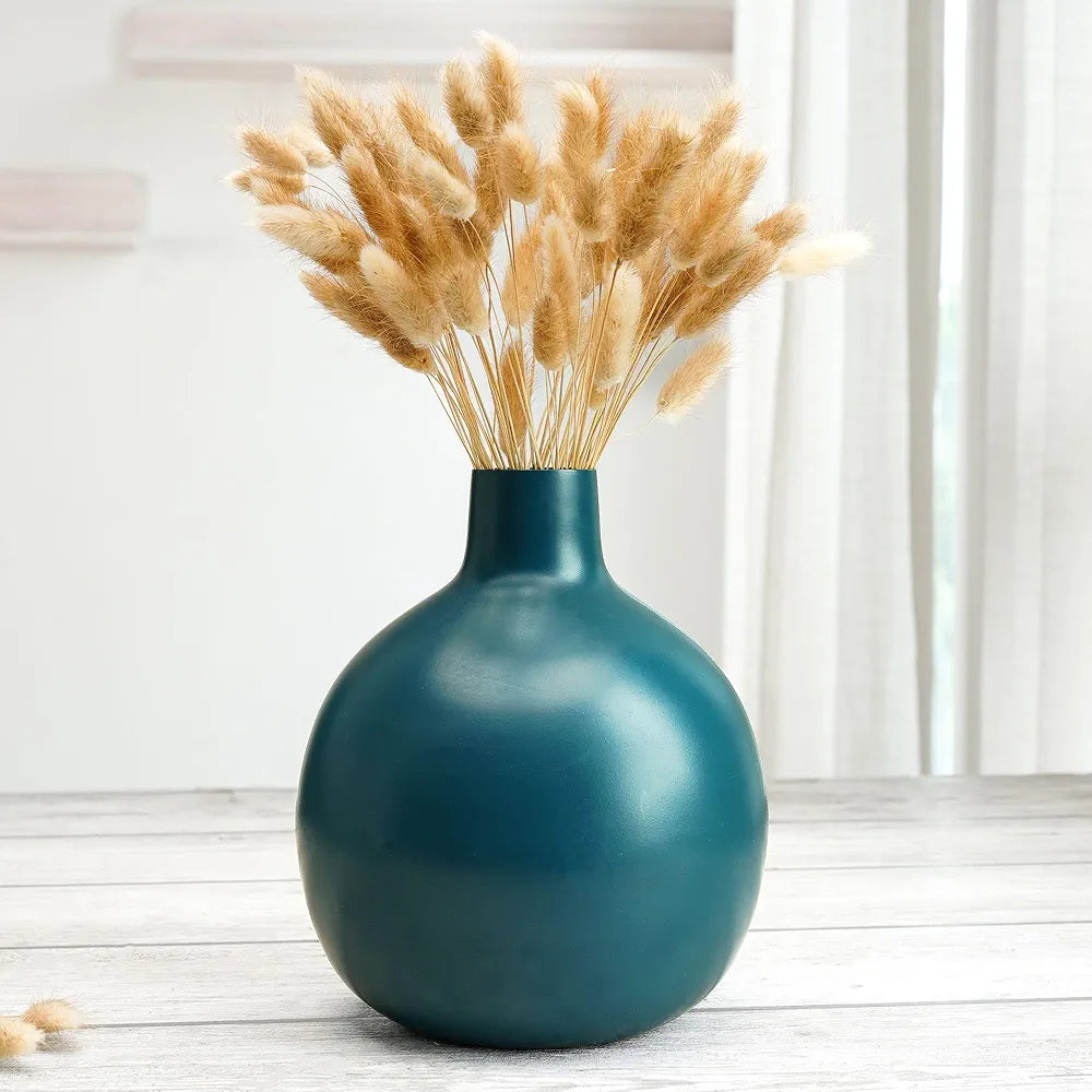 Behoma Metal Flower Vase for Home Decor| Decoration Item for Living Room Office| Table Decorative Flower Pot for Gifting 1Pcs Opal Blue