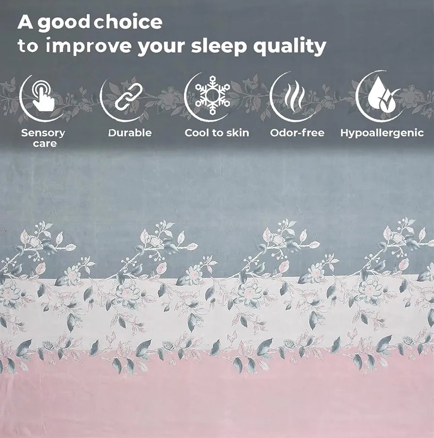 FRESH FROM LOOM Microfiber Single Bedsheet For Single Bed|Hypo-Allergenic Floral Design Bed Spread|Wrinkle Free Bedsheets/Bedcover|1 Pillow Covers Included,144 TC